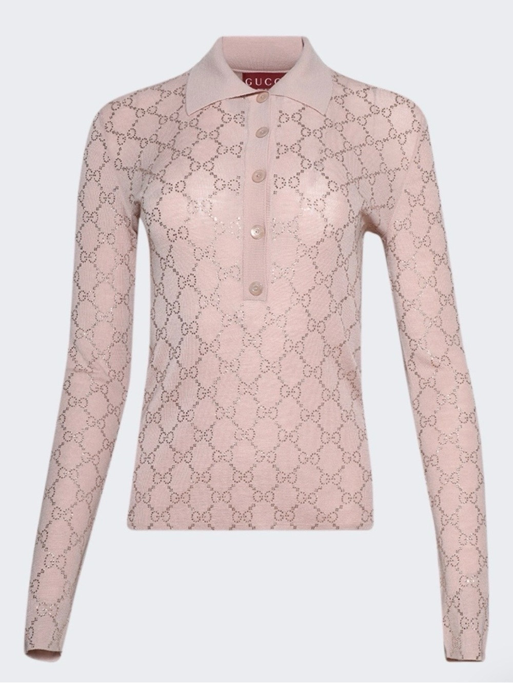 Gucci Pale Pink Long-Sleeve Polo Knit Top
